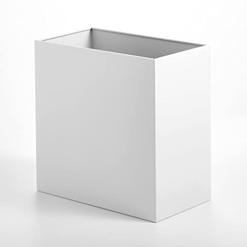 Image of mDesign Small Steel Rectangular 2.4 Gallon /9.1 Liter Trash Can, Waste Basket for Bathroom, Bedroom, Home Office - Holds Garbage, Recycling, Household Items - Linn Collection - White