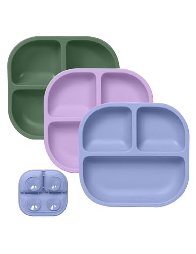 Image of BABELIO Powerful Suction Plates for Baby & Toddler, 100% Food Grade Silicone, Divided, BPA Free, Microwave & Dishwasher Safe