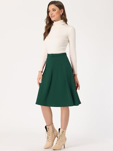 Image of Allegra K Women's Office Work Skirts Belted Waist Midi A-Line Pleated Skirt