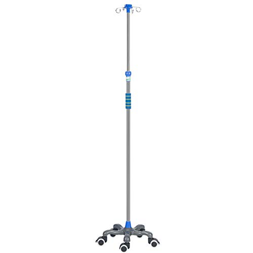 ZXCVBNAS Household Stainless Steel IV Pole with 4 Hooks, Adjustable IV Drip Stand Infusion Holder for Home Clinic, Height Floor Movable Tripod Base