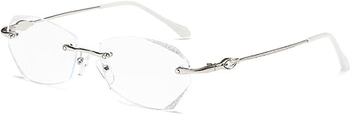 TERAISE Gafas de lectura sin marco para mujer con bloqueo de luz azul, lentes sin montura de corte de diamante de moda