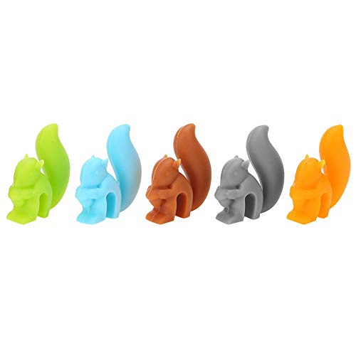 5 pcs Cute Squirrel Shape Silicone Tea Bag Holder Cup, Squirrel Drink Markers, Tea Bag Holder for Cup Hanging Tool Mug Candy Colors Gift Set, Tea House Tea Bag Dispenser, Tea Accessories