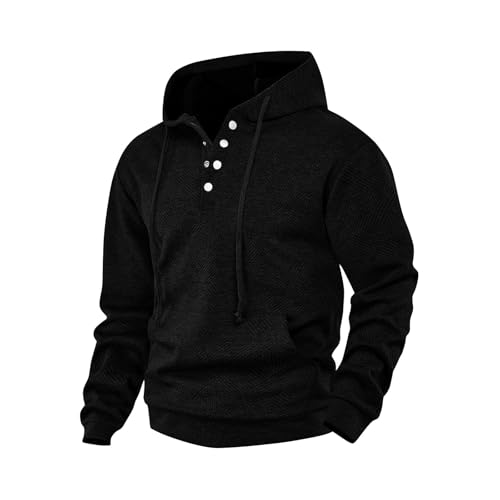 Ymosrh Men's Casual Hoodies, Quarter Button Athletic Workout Long Sleeve Pullover Sweatshirts with Pocket, M-3XL