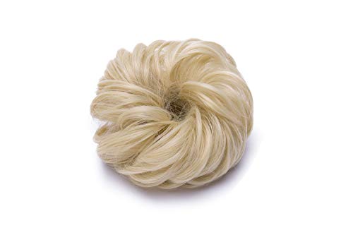 Messy Hair Bun Synthetic Scrunchy Donut Wavy Updo Elastic Scrunchie Thick Full Wedding Hair Pieces Bridal Hairpiece Easy Bun Updos for Women Kids 1pcs 40g #613C Bleach Blonde