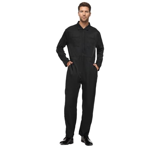 ZUADOKL Adult Navy Blue Jumpsuit Costume Men Halloween Cosplay Horror Killer Coveralls (Black 3X-Large)
