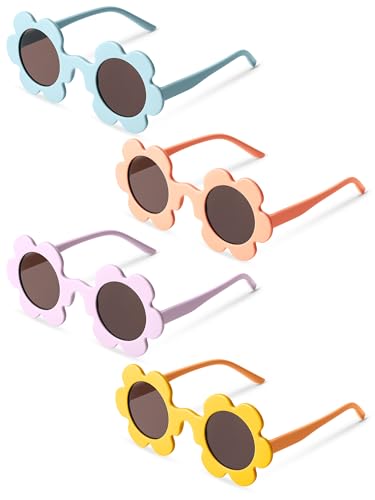 Kanayu 4 Pairs 5.71 In Summer Adult Flower Sunglasses Glasses Round UV Protection Colorful Eyewear for Women Men Beach Party
