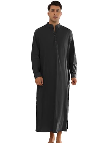 Lars Amadeus Nightshirts for Men's Long Sleeves Button Sleep Shirts Nightgown with Pockets