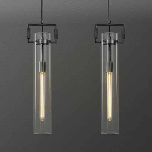 Black Pendant Lights,Modern Glass Pendant Lights Kitchen Island 2 Pack,21.6'' Farmhouse Kitchen Pendant Lighting Over Island for Dining Table,Bathroom,Bedroom