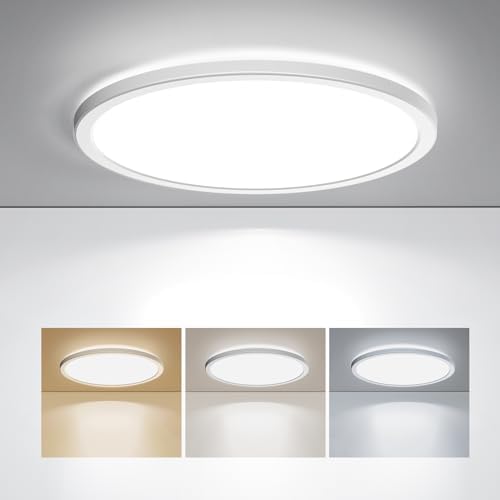 BLNAN LED Flush Mount Ceiling Light, 12 Inch 24W 3000K/4000K/5000K Hardwire Light Fixture, Ultra Thin Round White Lamp for Kitchen Porch Bedroom Hallway Stairwell Basement, Non-dimmable 1 Pack