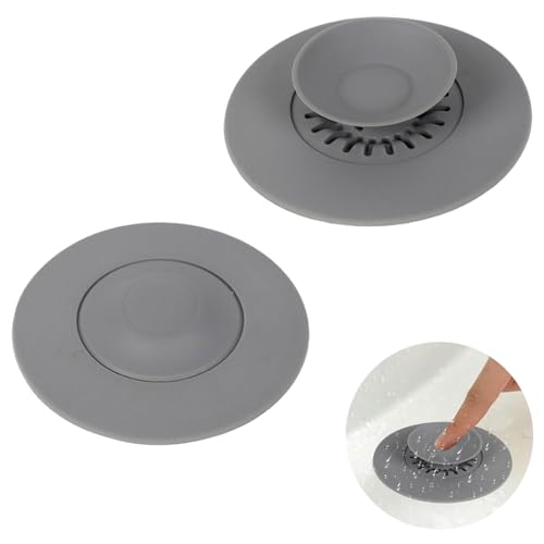 2 silikonowe zatyczki odpływowe z funkcją przesiewania, szare, Ø 10,8 cm, elastyczne i szczelne, do zlewozmywaków kuchennych, umywalek i wanien, zestaw korków odpływowych do zlewozmywaków