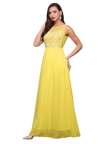 Image of Miss Chase Women's Round Neck Sleeve Embellished Fit Flare Maxi Dress