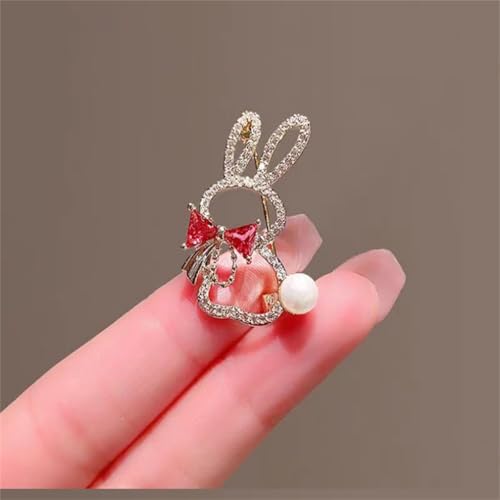 Image of Cute Rabbit Brooch Pin for Women Fashion Crystal Bunny Lapel Pin Easter Holiday Party Accessories