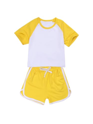 Kids 2-piece Athletic Outfit Short-sleeve T-shirt With Bowknot Shorts For Workout Gym Hiking Yellow 7-8 Years