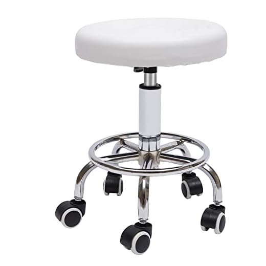 DiLiBee Vit 360° svängbar salongspall med hjul bekväma barstolar för barberare massage tatuering manikyr spa höjd justerbar med hydraulisk lyft 44 cm - 57 cm (vit)