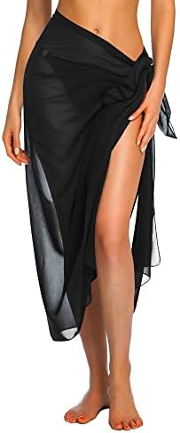 Ekouaer Sarong Swimsuit Coverup for Women Chiffon Long Beach Tie Wrap Skirt Sheer Scarf Bathing Suit Black One Size