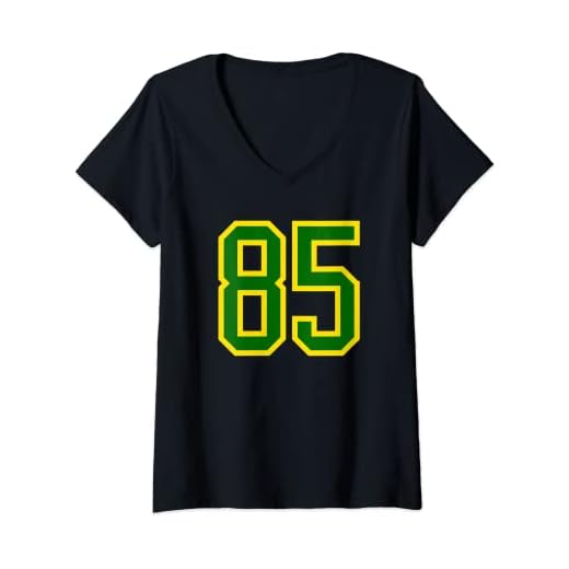 Mujer Número de camiseta #85 de cumpleaños verde amarillo número 85 Camiseta Cuello V