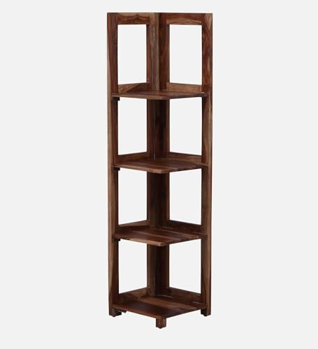Image of Genuine Decor Sheesham Wood Corner Shelf Rack | 4-Tier Wooden Corner Stand for Living Room, Bedroom & Office | Multipurpose Corner Book Shelf Display Rack (Walnut Finish)