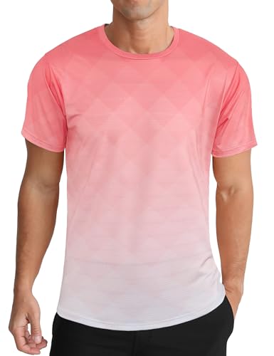 APTRO Men’s T-Shirts Gym T Shirts for Men Moisture Wicking Athletic Breathable Running Tops Quick Dry Short Sleeve T-Shirt Gradient Pink M
