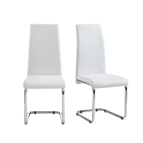 BAÏTA - Chaises Mara Lot de 2 Simili Blanc Pieds métal chromé