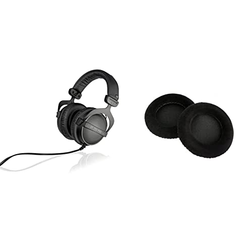 beyerdynamic DT 770 PRO 32 Ohm Black Over-Ear Studio Headphones. Enclosed Design, Wired for Professional Recording and Monitoring with Extra Black Velour Earpads (Bundle)
