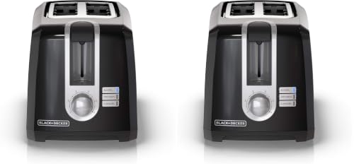 Image of BLACK+DECKER 2-Slice Toaster, Extra Wide Slots for Bagels & Thick Bread, 6 Browning Settings, Removable Crumb Tray, Cancel Button, 850W, Black (Pack of 2)