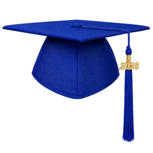 gradois Unisex Adult Matte Graduation Cap with 2026Tassel Year Charm for High School & Bachelor Master Royal Blue