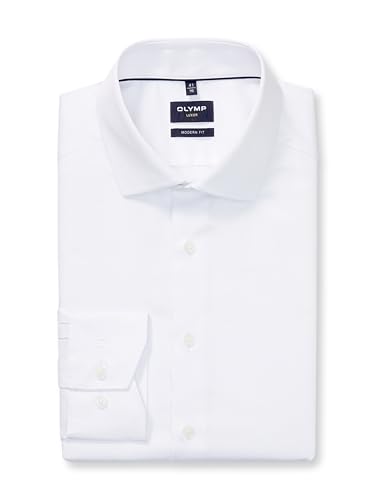 OLYMP Herren Oberhemd Langarm Luxor,Satin,465 Modern Fit 20,19 Global Kent,Weiss 00,42