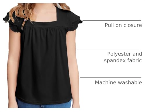 Image of Arshiner Girls Shirts Short Sleeve Square Neck Summer Lace Openwork Pleated Tops Blouse Tunic