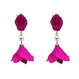 YUNXI Petal Earrings Acrylic Rose Petal Dangle Earrings for Women Tiered Short Resin Flower Earrings Statement Floral Tassel Earrings for Wedding Bridal Party Anniversaries (Rose Red)