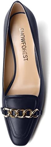 SHOWFOREST Women's Solid Metal Business Matte 2.5 Inch Fashion Spool Mid Heel Slip On Square Toe Pumps Shoes Navy Blue Size 7 - Con Los Tacones Bien Puestos | Image 2