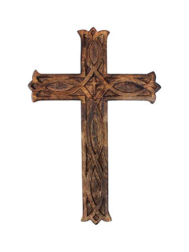 Ajuny - Croce celtica da appendere, in legno, decorazione religiosa per la casa, 25 x 15 cm