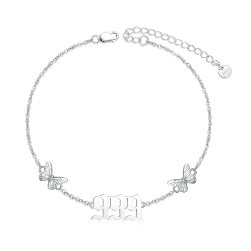 MEIDERBO 999 Angel Number Bracelet 925 Sterling Silver Butterfly with Angel Number 999 Bracelets Adjustable Numerology Jewelry Gifts for Women Wife Mother