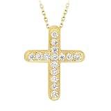 Daesar Kette Gold 375 Damen 45CM mit Anhänger, Halskette Kreuz mit 0.22ct Diamant Anhänger Kette für Frauen Echtschmuck