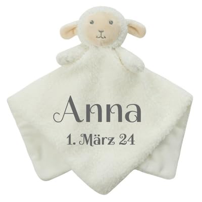 Wuff-Dogsworld Baby Kuscheltuch VIELE Modelle mit Namen Bestickt Geschenk Taufe Geburt Schmusetuch Schnuffeltuch Trösterchen Junge Mädchen (Lamm)