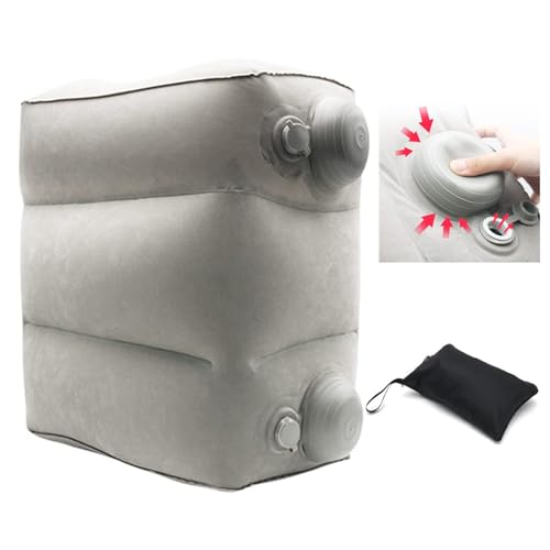 エアー足枕 フットレスト 飛行機 空気足置き 足枕 エアークッション 飛行機 足置き 三段階高さ 調節可能 足の疲れむくみ対策 旅行便利グッズ 携帯しやすい PVC 車用 オフィス 新幹線 飛行機 収納袋付き 説明書なし グレー