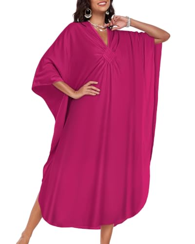 Image of Kaftan Dresses for Women V Neck Caftans Batwing Sleeve Beach Cover Ups | JILUVIN Plus Size Long Floral Print Dress, Loose Fit Maxi Casual Moomoo, Lounge House Mumu Nightgown Summer Vocation 2026
