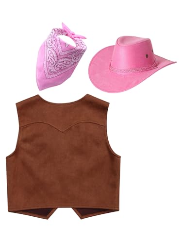 Choomomo Kids Cowboy Cowgirl Outfits Fringe Tassels Western Vest with Cowboy Hat and Bandanna Scarf4
