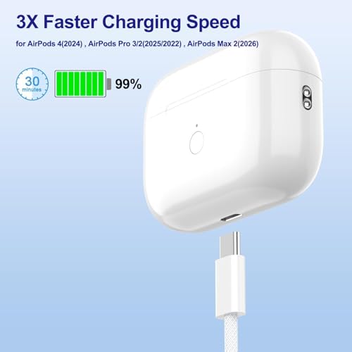 Image of 10FT AirPods Pro 3 Charger Fast Charging,USB C Wall Block Plug&10Foot USB C to C Woven Cable Cord for NEW AirPods Pro 3(2025) / Pro 2,AirPod 4,Air-Pods Max 2 Wireless Earbuds, iPhone 17 /17e /16 /15