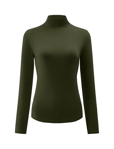 Image of Kindcall Womens Slim Fitted Mock Turtleneck Tops Long Sleeve Lightweight Base Layer Shirts