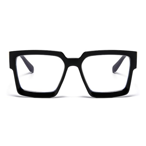 LJCZKA Oversized Blue Light Blocking Glasses for Women Men Big Square Thick Frame Chunky Computer Anti Glare Eyeglasses