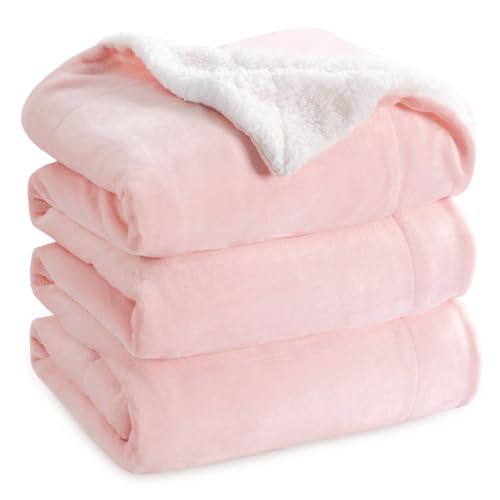 Image of Bedsure GentleSoft Sherpa Fleece Blanket Queen Size for Bed, Non-Heated, Thick and Warm Throw for Women and Girls, Soft Fuzzy Plush Queen Blanket for Spring, Room Home Decor, Pink, 90x90 Inches