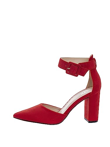 Rio Fiore Tacones de Mujer, Zapatos de tacón con Tiras, Rojo, Textil, 8.5 cm Tacón Bloque, Zapatos con Correa en el Tobillo 2062A 9 J 17 (Red, 38 EU)