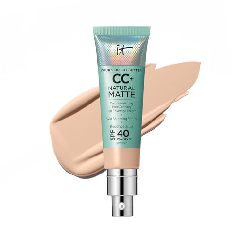 IT Cosmetics CC+ Cream Natural Matte - Poreless Full Coverage Foundation With SPF 40, 16HR Shine Control, Color-Corrector, Skin-Balancing Serum, Sweat-proof, Noncomedogenic for Oily Skin - 1.08 fl oz