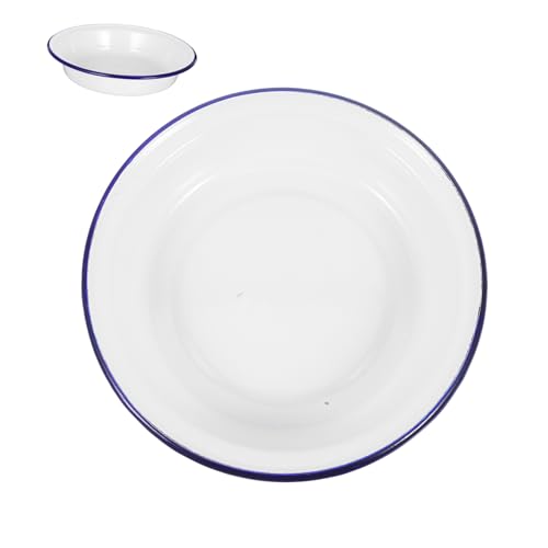Cabilock Plato de Servir Redondo Vintage de Esmalte Blanco con Azul Bandeja para Frutas y Ensaladas Platos de Chino y Occidental para Reuniones Familiares y Celebraciones