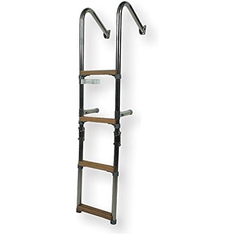 CEREDI Edelstahl Heck-Badeleiter mit Holzstufen Cover