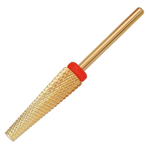 ERUIKA Super Long 5 in 1 Nail Drill Bits, Professional 3/32'' Carbide Tungsten Two Way Rotary Advanced Safety Bits, Fast Remove for Manicure Pedicure Cuticle Acrylic Nails (Gold, Fine-F) Cover