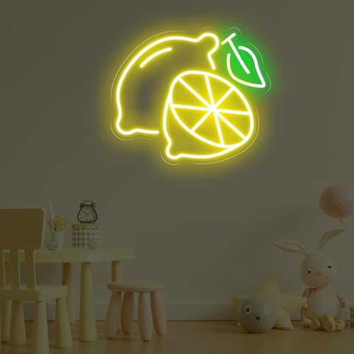 Image of Lemon Neon Signs, Summer Fruit LED Light, USB Powered Wall Hanging Night Light, Decor for Home Kitchen, Party, Drink Shop, Bar, 15.2 inchx13 inch