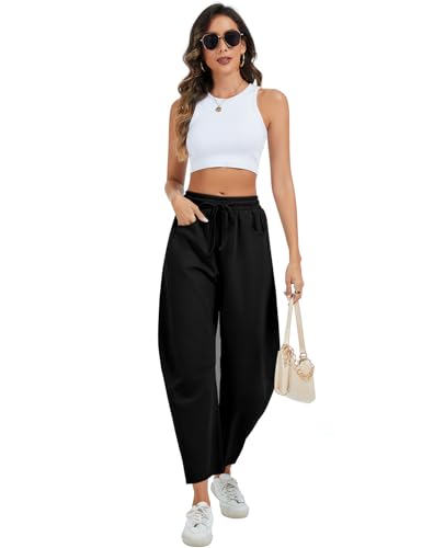 Kissonic Womens Barrel Leg Sweatpants Elastic Waist Drawstring Wide Leg Pants Baggy Lounge Pants with Pockets3