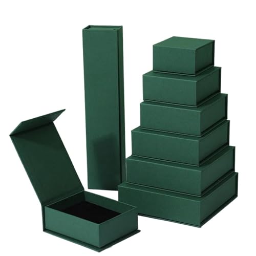 マグネット式クラムシェル型小型ギフトボックス 結婚式 誕生日パーティー ジュエリー リング ネックレス 包装紙箱(Dark green,21X4.5X3.2CM_12PCS)