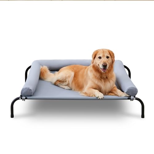 TJSOULER Outdoor-Hundebett mit abnehmbarem Bloster, kühlendes erhöhtes Hundebett für mittelgroße Hunde, atmungsaktives, waschbares Netzgewebe, für Haus und Garten L Grau